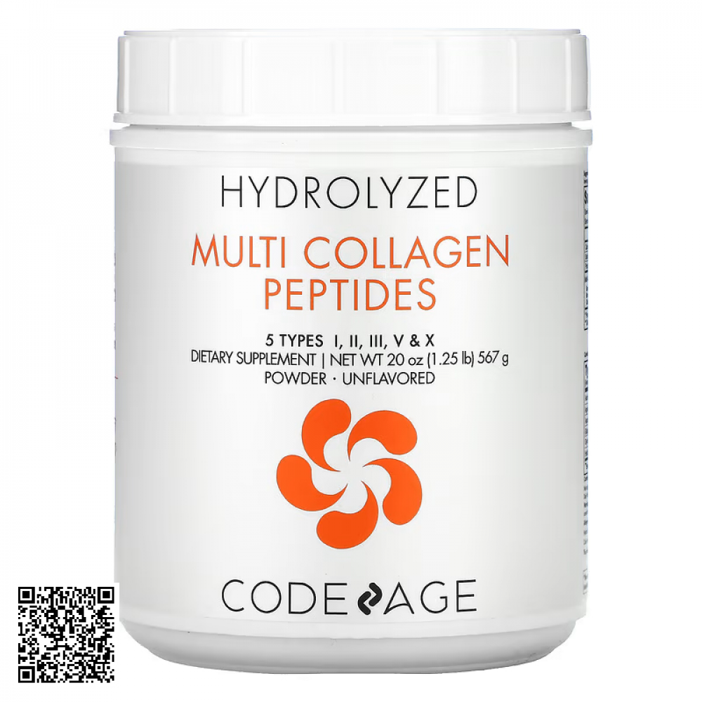 Bột Collagen Trẻ Hóa Da Code Age Hydrolyzed Multi Collagen Peptides Powder 5 Types I, II, III, V & X Từ Mỹ 567g