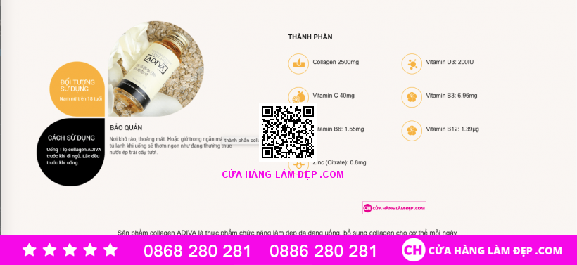 Tinh Chất Làm Đẹp Collagen Adiva mẫu mới nhất (14 chai 30 ml)