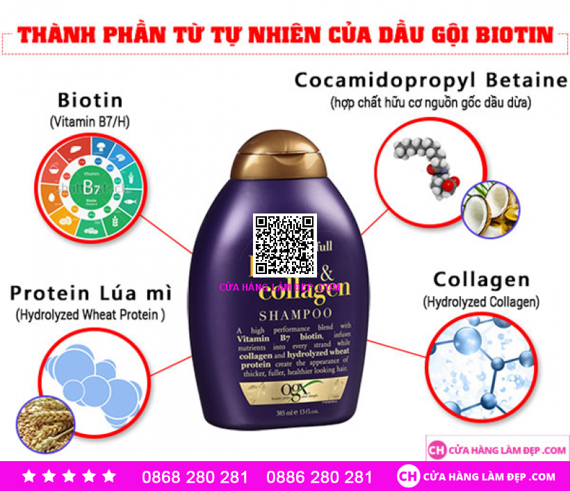 Dầu Gội Xã Làm Dày Tóc Biotin & Collagen -Shampoo Biotin & Collagen