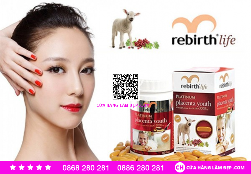 Nhau Thai Cừu Rebirth Life (Platinum Placenta Youth) (3000mg x 60 Viên)