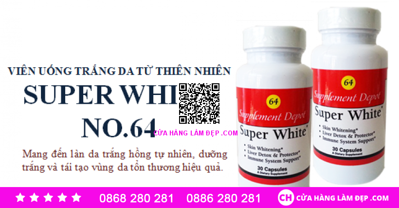 Super White No64 - Viên Uống Trắng Da Giải Độc Tố Cao Cấp USA