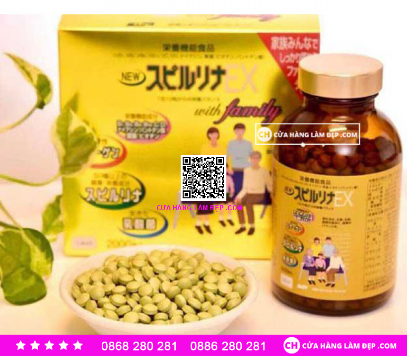 Tảo Vàng Spirulina Ex Cao Cấp Nhật Bản Hộp 2000 Viên 2019