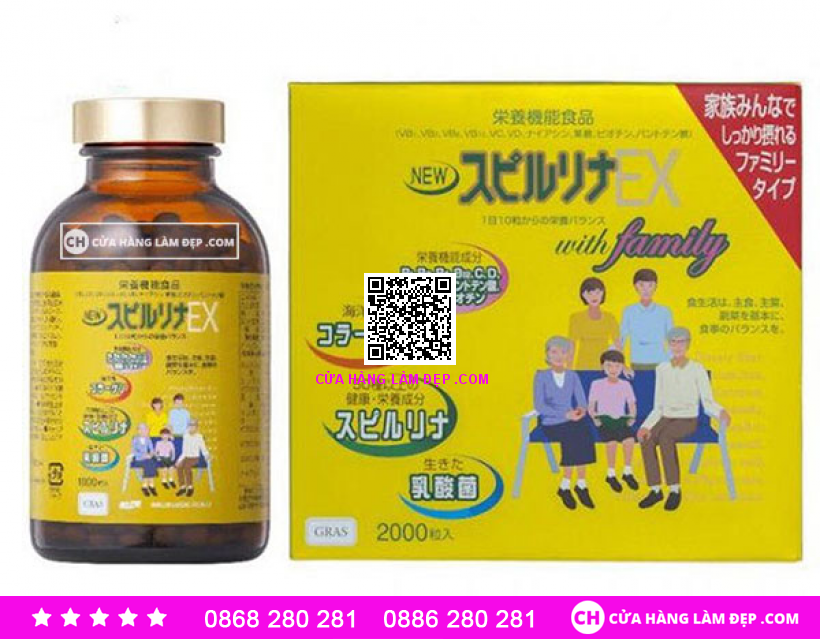 Tảo Vàng Spirulina Ex Cao Cấp Nhật Bản Hộp 2000 Viên 2019