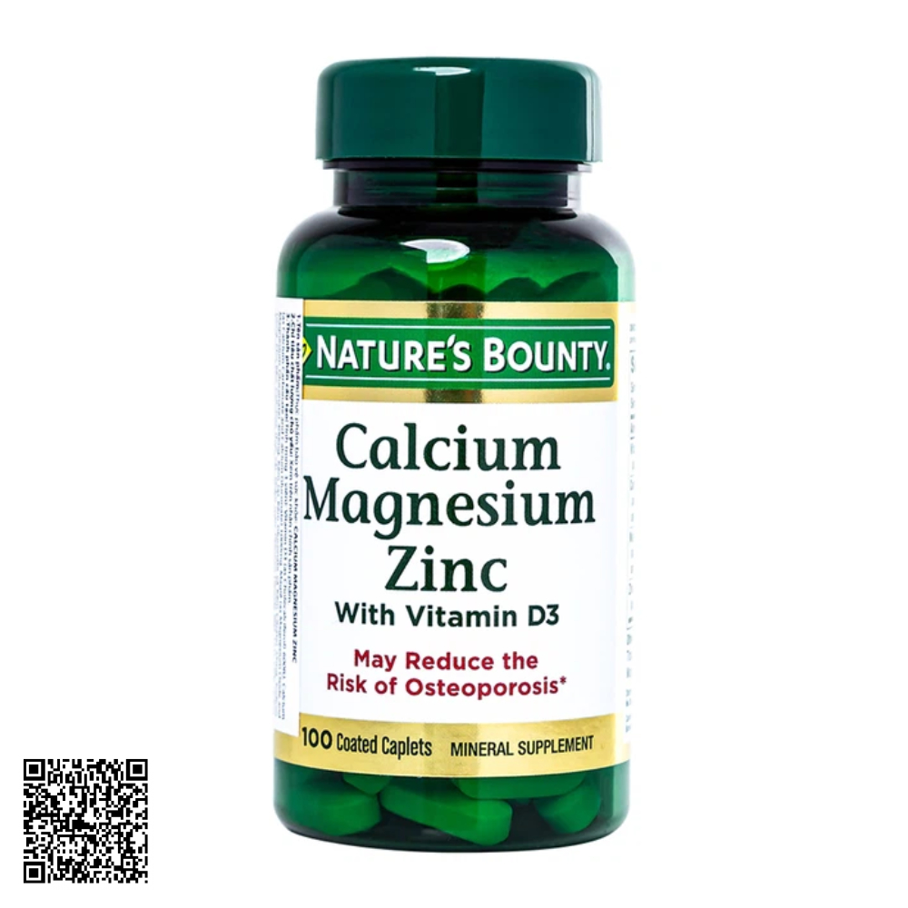 Viên Uống Calcium Magnesium Zinc Natures Bounty Duy Trì Sức Khoẻ Xương Từ Mỹ 100 Viên