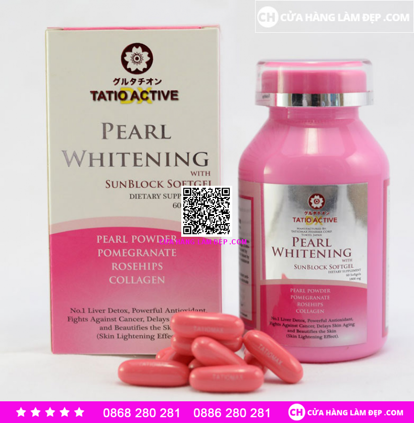 Viên uống làm trắng da Ngọc Trai Tatio Active Pearl Whitening 1800mg 60 viên