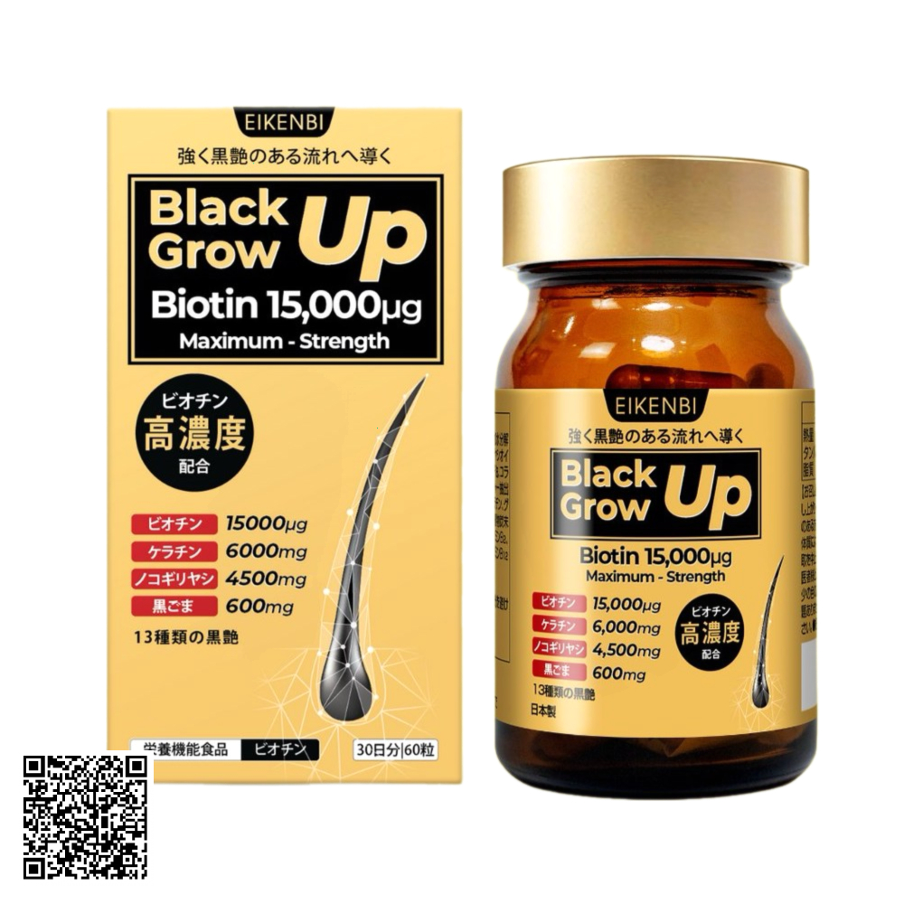 Viên Uống Mọc Tóc Eikenbi Black Grow Up Maximum Biotin 15,000ug Từ Nhật Bản