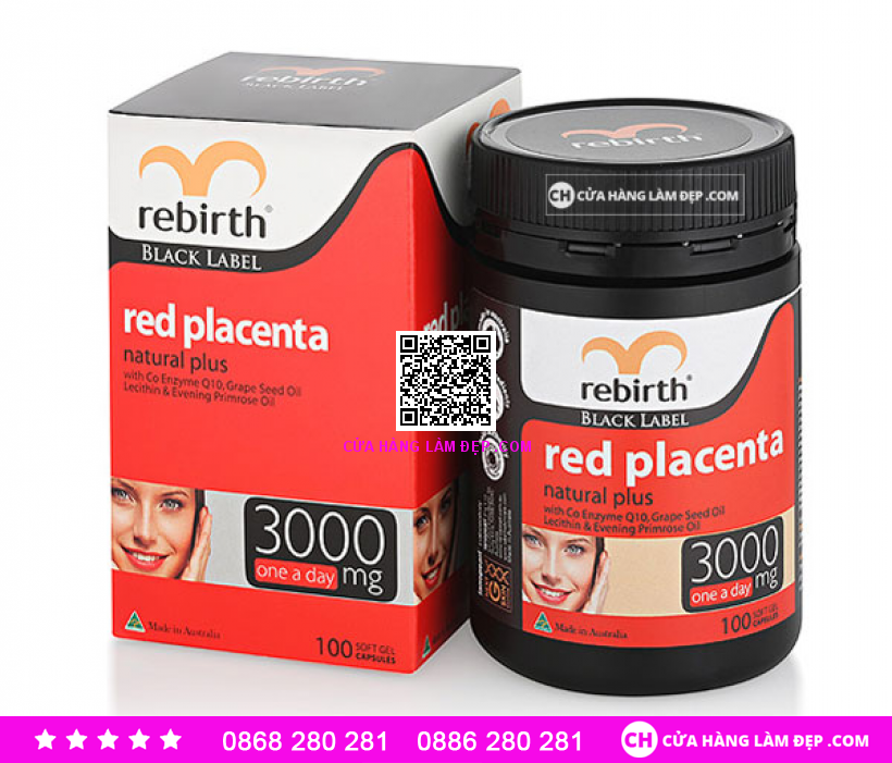 Viên Uống Nhau Thai Cừu Đỏ Rebirth Red Placenta 3000mg Của Úc