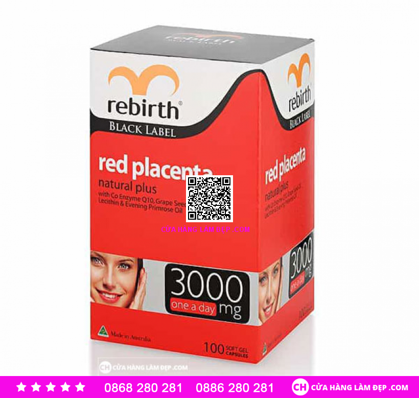 Viên Uống Nhau Thai Cừu Đỏ Rebirth Red Placenta 3000mg Của Úc