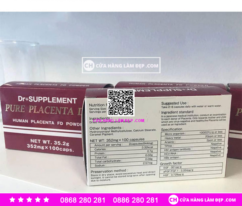 Viên Uống Tinh Chất Tế Bào Pure Placenta D.R (100 Viên X 352 Mg) Nhật Bản